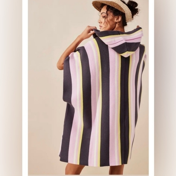 New Free People All I Need Stripe Hooded Poncho Swim Beach Cover-Up One Size - Picture 7 of 14